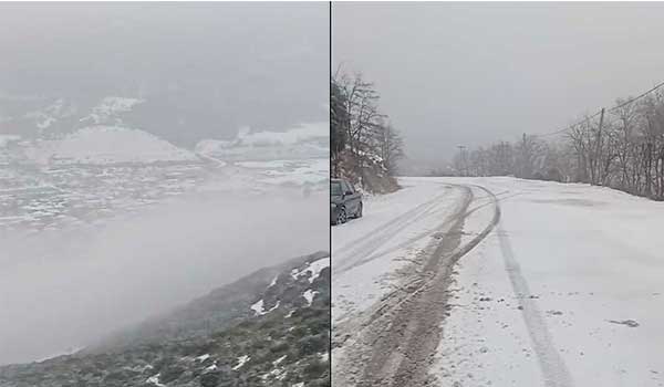 Βίντεο με χιονισμένο τοπίο από την παλιά εθνική Κοζάνης- Βέροιας στη Ζωοδόχο Πηγή και τον Πολύμυλο