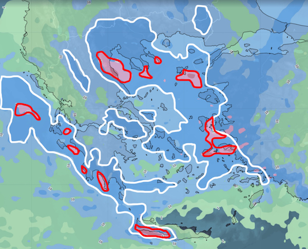 Κακοκαιρία ευρείας κλίμακας, με μεγάλα ύψη βροχής και αβεβαιότητα ως προς τα σημεία μέγιστης επιβάρυνσης