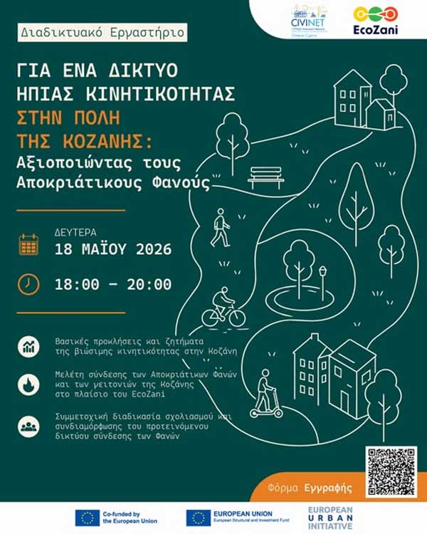 Διαδικτυακό εργαστήριο “Για ένα Δίκτυο Ήπιας Κινητικότητας στην πόλη της Κοζάνης: αξιοποιώντας τους Αποκριάτικους Φανούς”