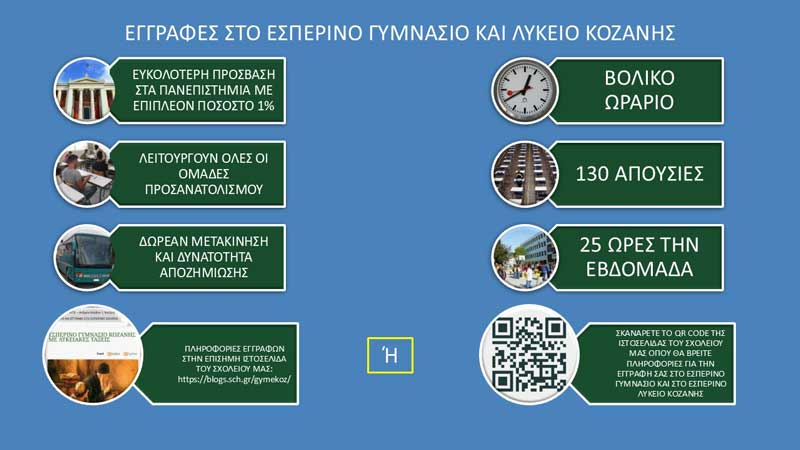 Εγγραφές και ανανεώσεις εγγραφών στο Εσπερινό Γυμνάσιο Κοζάνης με Λυκειακές τάξεις