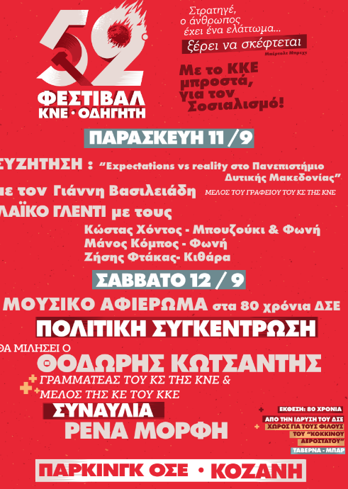 52o Φεστιβάλ ΚΝΕ-Οδηγητή: Συναυλία με τη Ρένα Μόρφη στις 12/09 στο πάρκινγκ στον ΟΣΕ Κοζάνη