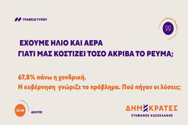 Δημοκράτες – Προοδευτικό Κέντρο Δ.Ο. Κοζάνης, Σερβίων, Βοΐου, Βελβεντού: Έχουμε ήλιο και αέρα γιατί μας κοστίζει τόσο ακριβά το ρεύμα;