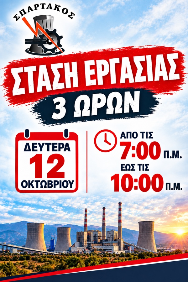 Σωματείο “Σπάρτακος”:  Κάλεσμα συμμετοχής σε 3ωρη στάση εργασίας τη Δευτέρα 12 Οκτωβρίου