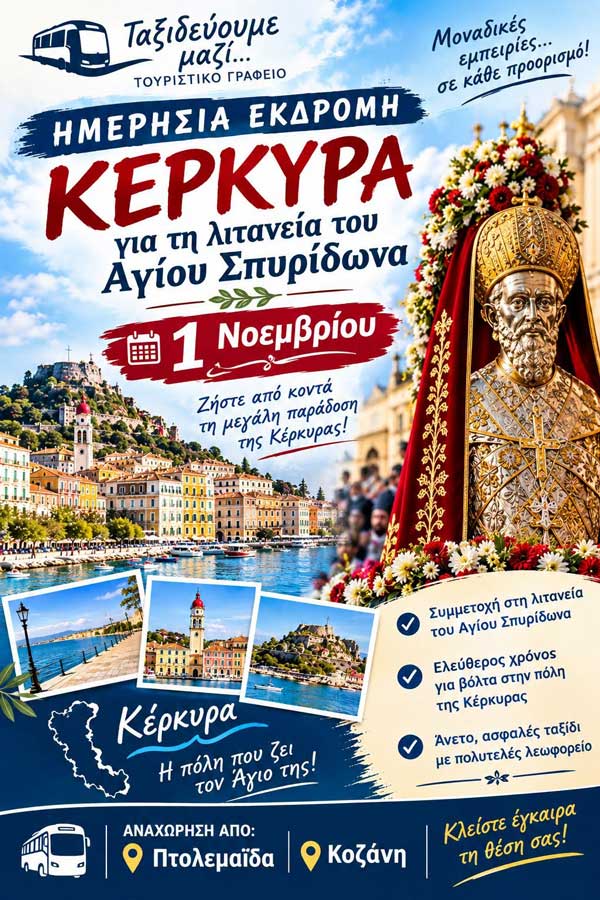 Hermes Tours: 1η Νοεμβρίου 2026, το «Πρωτοκύριακο» της Κέρκυρας!