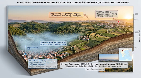 Γιατί στο Τσοτύλι είχε το πρωί +7,7°C ενώ η Νεάπολη -2,2°C;